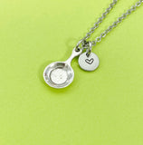 Silver Frying Pan Charm Necklace Personalized Customized Monogram Made to Order Jewelry, N5441