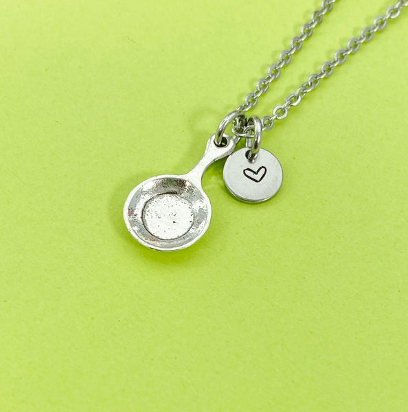 Silver Frying Pan Charm Necklace Personalized Customized Monogram Made to Order Jewelry, N5441