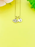 Gold Cubic Zirconia Evil Eye Charm Necklace Personalized Customized Gemstone Monogram Made to Order Jewelry, N1758A