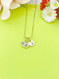 Gold Cubic Zirconia Evil Eye Charm Necklace Personalized Customized Gemstone Monogram Made to Order Jewelry, N1758A