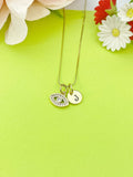 Gold Cubic Zirconia Evil Eye Charm Necklace Personalized Customized Gemstone Monogram Made to Order Jewelry, N1758A