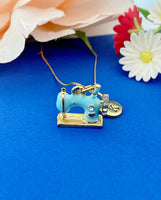Gold Sewing Machine Charm Necklace Personalized Customized Monogram Made to Order Jewelry, N398C