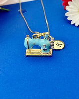 Gold Sewing Machine Charm Necklace Personalized Customized Monogram Made to Order Jewelry, N398C