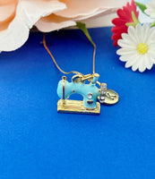 Gold Sewing Machine Charm Necklace Personalized Customized Monogram Made to Order Jewelry, N398C