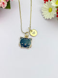 Gold Cute Black Cat Charm Necklace Personalized Customized Monogram Made to Order Jewelry, N3572A