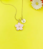 Gold Pink Magnolias Flower Charm Necklace Personalized Customized Monogram Made to Order Jewelry, N3572A