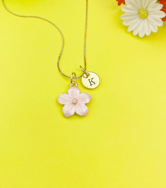 Gold Pink Magnolias Flower Charm Necklace Personalized Customized Monogram Made to Order Jewelry, N3572A