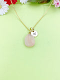 Gold Natural Rose Quartz Charm Necklace Personalized Customized Gemstone Monogram Made to Order Jewelry, N5444