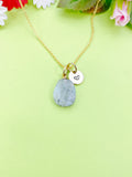 Gold Natural Labradorite Charm Necklace, Personalized Customized Gemstone Monogram Made to Order Jewelry, N5445