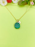 Gold Malachite Charm Necklace Personalized Customized Gemstone Monogram Made to Order Jewelry, N5447