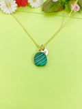 Gold Malachite Charm Necklace Personalized Customized Gemstone Monogram Made to Order Jewelry, N5447