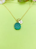 Gold Malachite Charm Necklace Personalized Customized Gemstone Monogram Made to Order Jewelry, N5447