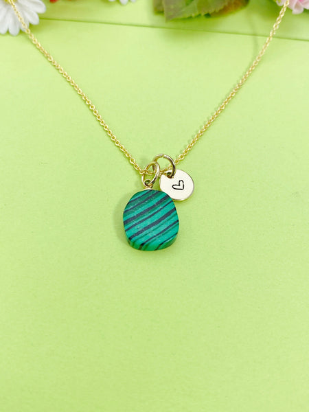 Gold Malachite Charm Necklace Personalized Customized Gemstone Monogram Made to Order Jewelry, N5447