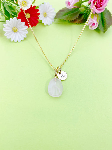 Gold Quartz Crystal Charm Necklace Personalized Customized Gemstone Monogram Made to Order Jewelry, N5448