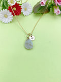 Gold Natural Serpentine New Jade Charm Necklace Personalized Customized Gemstone Monogram Made to Order Jewelry, N5450