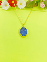 Gold Natural Lapis Lazuli Charm Necklace Personalized Customized Gemstone Monogram Made to Order Jewelry, N5367