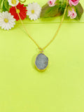 Gold Natural Labradorite Charm Necklace Personalized Customized Gemstone Monogram Made to Order Jewelry, N5371