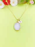 Gold Natural Quartz Crystal Charm Necklace Personalized Customized Gemstone Monogram Made to Order Jewelry, N5363