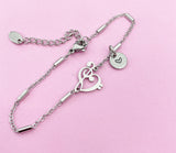 Silver Bass Clef Music Note Charm Stainless Steel Bracelet, N5451A