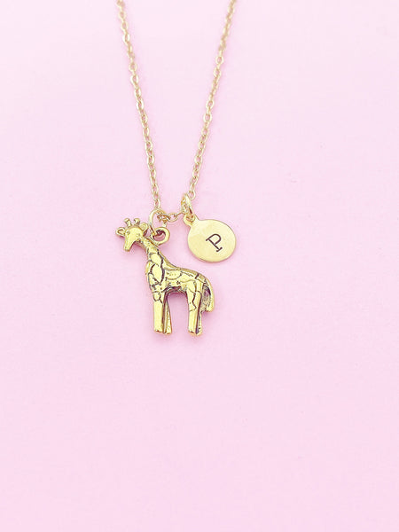 Gold Giraffe Charm Necklace Personalized Customized Monogram Made to Order Jewelry, N3114A
