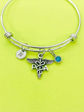 Silver Physician Assistant PA Caduceus Charm Bracelet Gifts Personalized Customized Monogram Made to Order Jewelry, N2579