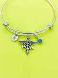 Silver Physician Assistant PA Caduceus Charm Bracelet Gifts Personalized Customized Monogram Made to Order Jewelry, N2579