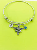 Silver Physician Assistant PA Caduceus Charm Bracelet Gifts Personalized Customized Monogram Made to Order Jewelry, N2579
