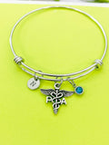 Silver Physician Assistant PA Caduceus Charm Bracelet Gifts Personalized Customized Monogram Made to Order Jewelry, N2579