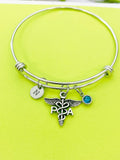 Silver Physician Assistant PA Caduceus Charm Bracelet Gifts Personalized Customized Monogram Made to Order Jewelry, N2579