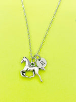 Silver Runing Horse Charm Necklace Personalized Customized Monogram Made to Order Jewelry, N5452