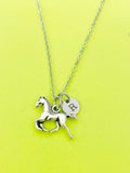 Silver Runing Horse Charm Necklace Personalized Customized Monogram Made to Order Jewelry, N5452