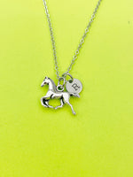 Silver Runing Horse Charm Necklace Personalized Customized Monogram Made to Order Jewelry, N5452