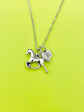 Silver Runing Horse Charm Necklace Personalized Customized Monogram Made to Order Jewelry, N5452