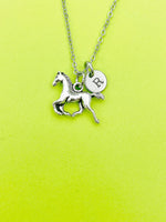 Silver Runing Horse Charm Necklace Personalized Customized Monogram Made to Order Jewelry, N5452