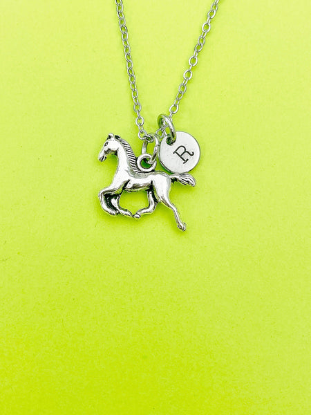 Silver Runing Horse Charm Necklace Personalized Customized Monogram Made to Order Jewelry, N5452