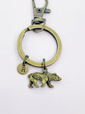 Silver or Bronze Bear Charm Keychain Gifts, Personalized Customized Monogram Made to Order Jewelry, N5453