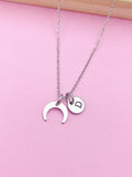 Silver Crescent Moon Charm Necklace Everyday Gift Ideas Personalized Customized Monogram Made to Order Jewelry, AN3859