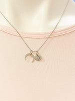 Silver Crescent Moon Charm Necklace Everyday Gift Ideas Personalized Customized Monogram Made to Order Jewelry, AN3859
