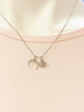 Silver Crescent Moon Charm Necklace Everyday Gift Ideas Personalized Customized Monogram Made to Order Jewelry, AN3859
