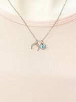 Silver Crescent Moon Charm Necklace Everyday Gift Ideas Personalized Customized Monogram Made to Order Jewelry, AN3859