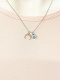 Silver Crescent Moon Charm Necklace Everyday Gift Ideas Personalized Customized Monogram Made to Order Jewelry, AN3859