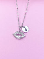 Silver Lip Charm Necklace Makeup Artist School Gift Ideas Personalized Customized Monogram Made to Order Jewelry, N1552