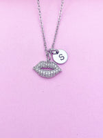 Silver Lip Charm Necklace Makeup Artist School Gift Ideas Personalized Customized Monogram Made to Order Jewelry, N1552