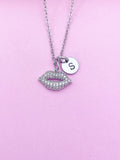 Silver Lip Charm Necklace Makeup Artist School Gift Ideas Personalized Customized Monogram Made to Order Jewelry, N1552