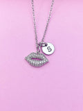 Silver Lip Charm Necklace Makeup Artist School Gift Ideas Personalized Customized Monogram Made to Order Jewelry, N1552