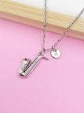 Silver Saxophone Charm Necklace Marching Band Gift Ideas Personalized Customized Monogram Made to Order Jewelry, N5471