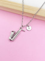 Silver Saxophone Charm Necklace Marching Band Gift Ideas Personalized Customized Monogram Made to Order Jewelry, N5471