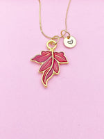 Gold Red Maple Leaf Charm Necklace Forest Nature Love Gift Ideas Personalized Customized Made to Order Jewelry, BN3169