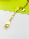 Gold Fork Crown Cross Charm Necklace Gift Ideas Personalized Customized Made to Order Jewelry, AN1290