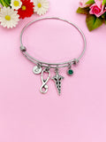 Silver Caduceus Stethoscope Charm Bracelet Medical School Gifts Ideas Personalized Customized Made to Order Jewelry, N5473